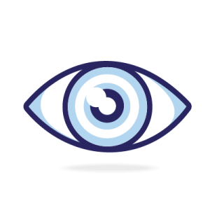 a blue and black eye with black circles