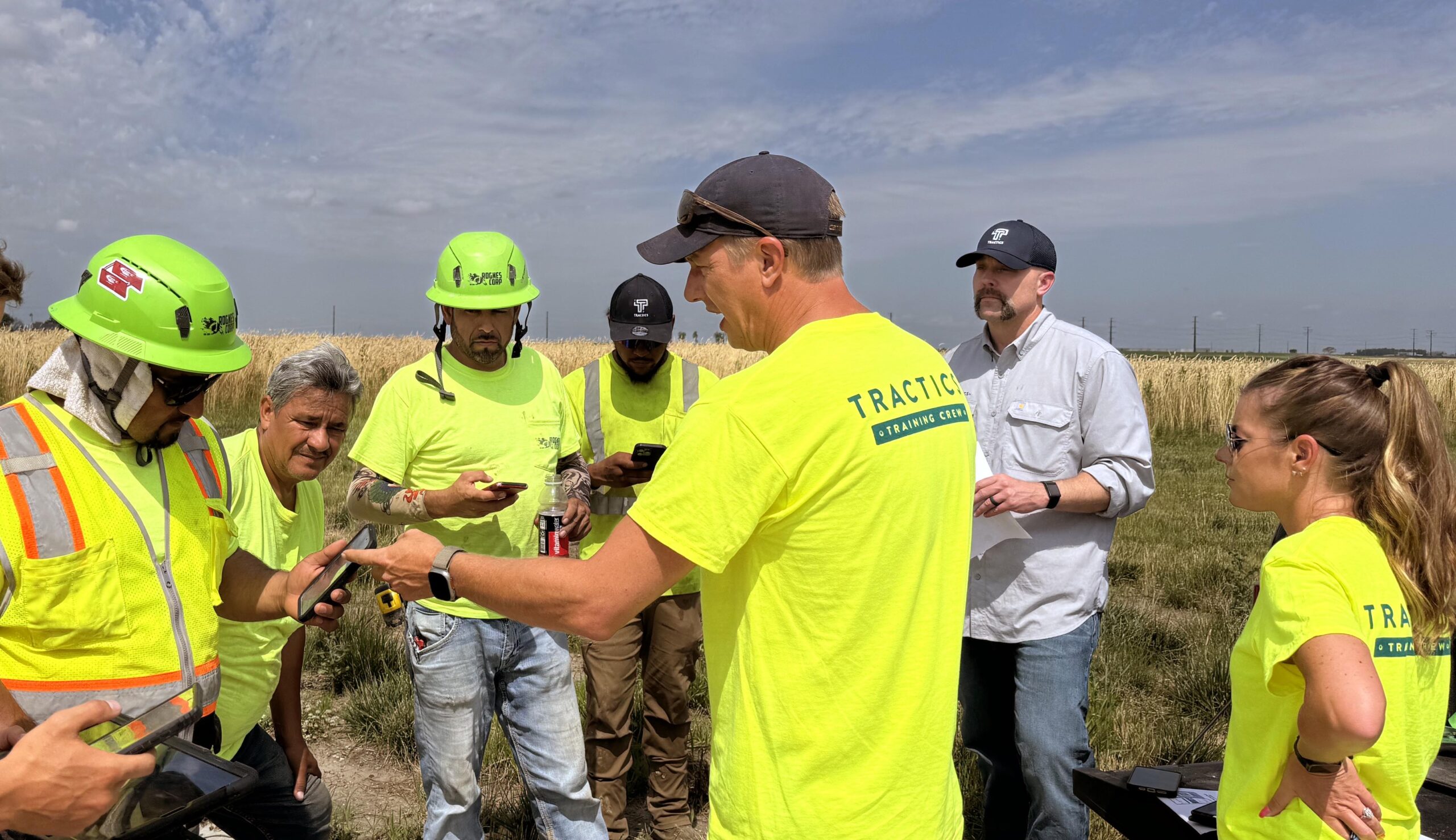 Heavy civil construction crew using Tractics field management software on a jobsite